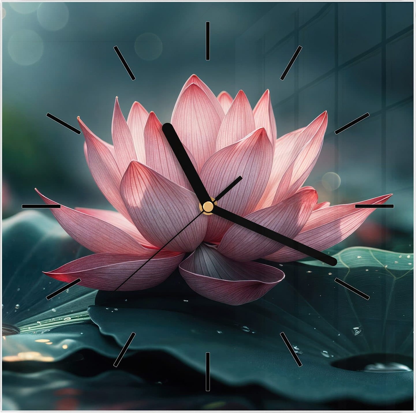 Primedeco Wanduhr aus Glas mit Motiv Lotuszauber- 30 x 30 cm - inkl. Aufhängesystem