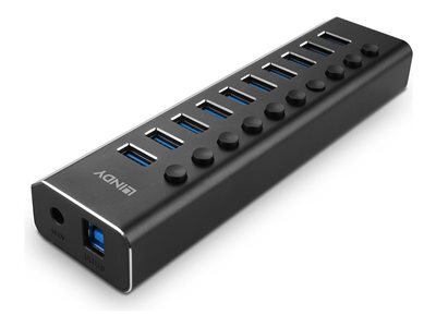 LINDY 10portový rozbočovač USB 3.0 s vypínačmi
