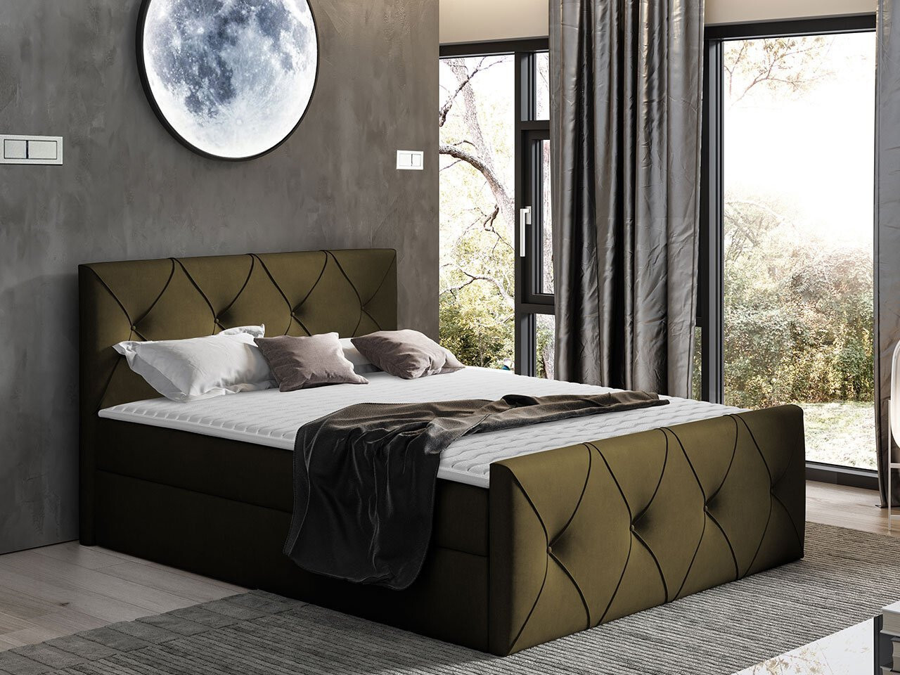 Kontinentálna manželská posteľ 160x200 LITZY 2 - khaki + topper ZDARMA