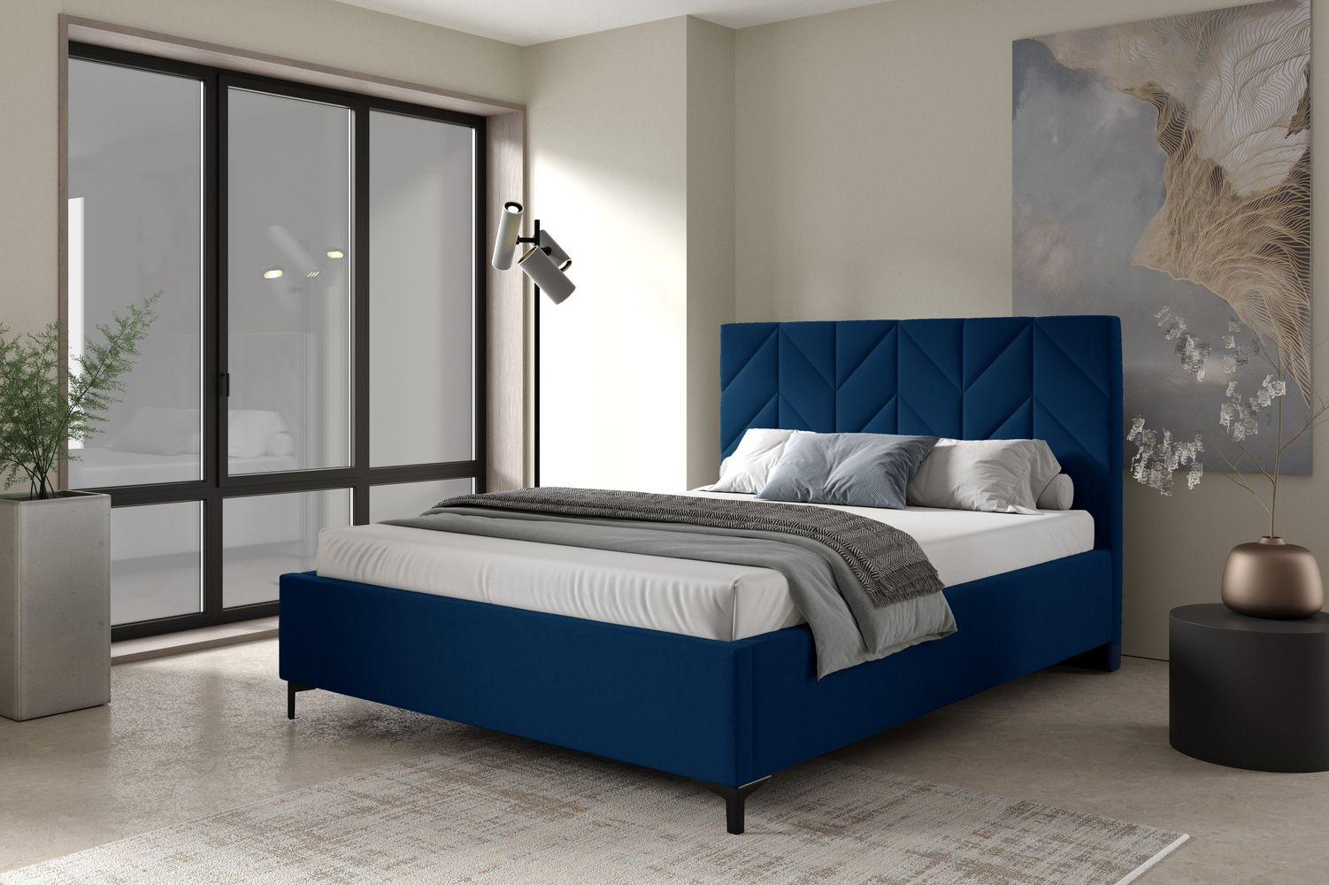 Čalúnená posteľ 160x200 ODETA 6 - tmavo modrá