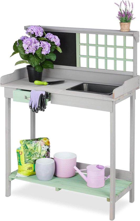 OEM Gartenarbeitsplatz mit Schrank und 2 Ebenen - Gartenarbeitsplatz mit Ladestation - Maße: 121 x 92 x 425 cm - Grau/Grün 2026