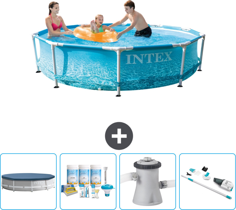 Bazén Intex s okrúhlym rámom - 305 x 76 cm - tlak vody - kryt v cene - balík na údržbu - filtračné čerpadlo pre bazén - vysávač