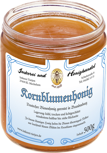 Imkerei Tietjen Kornblumenhonig 500g |Deutscher Honig vom Imker | Ernte aus Brandenburg 58A