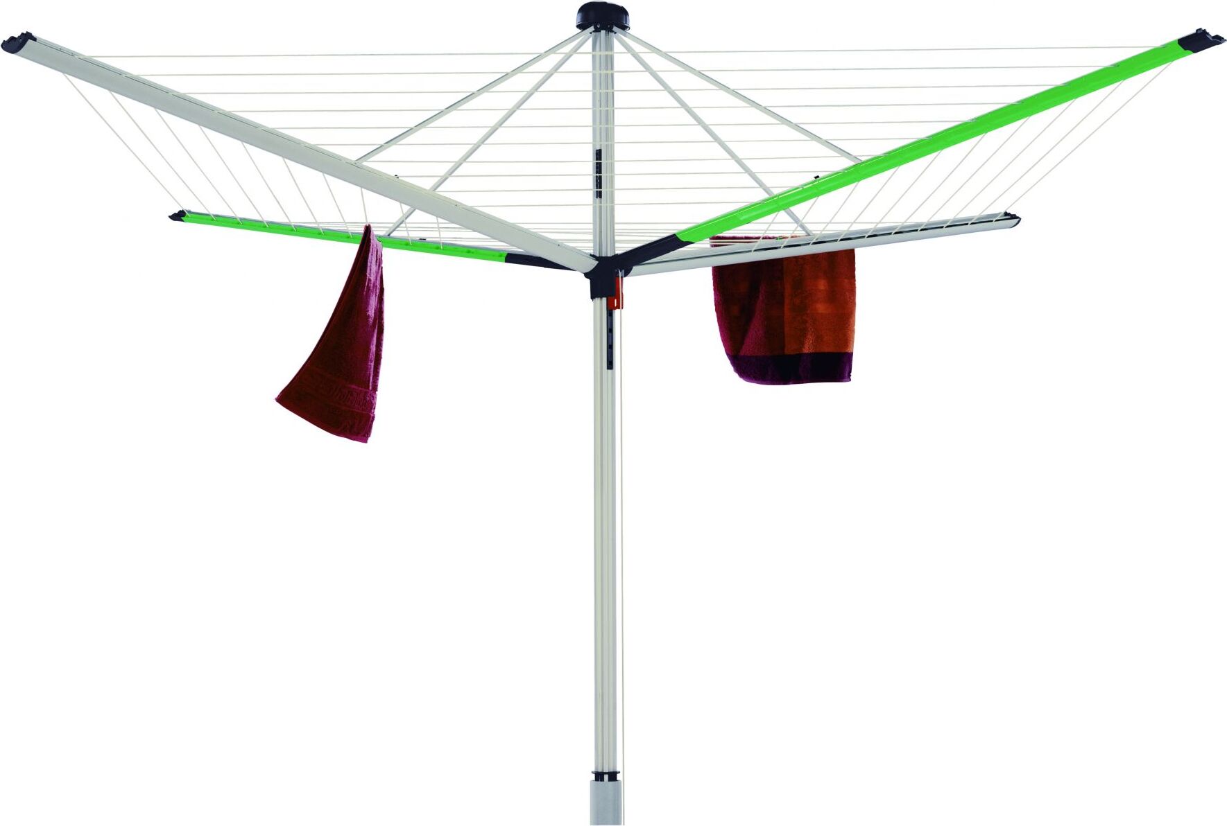 Wäschespinne Vento | 4 Tragarmen | 8 Leinenreihen | Aluminium | Apfelgrün | Hx⌀ 205x290cm | Geschlossene Rundform mit Abdeckkappe und Leineneinzug