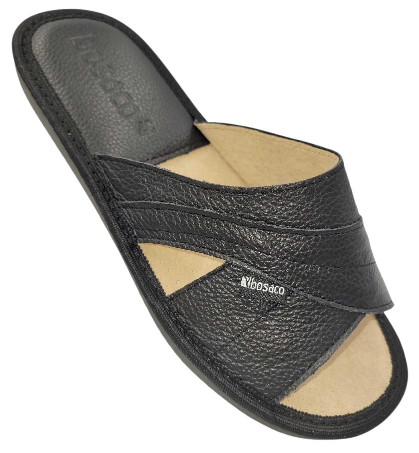 BOSACO Damen Hausschuhe Echtleder Schwarz – Elegante Lederschlappen Rutschfeste EVA-Sohle, Komfortgröße 36