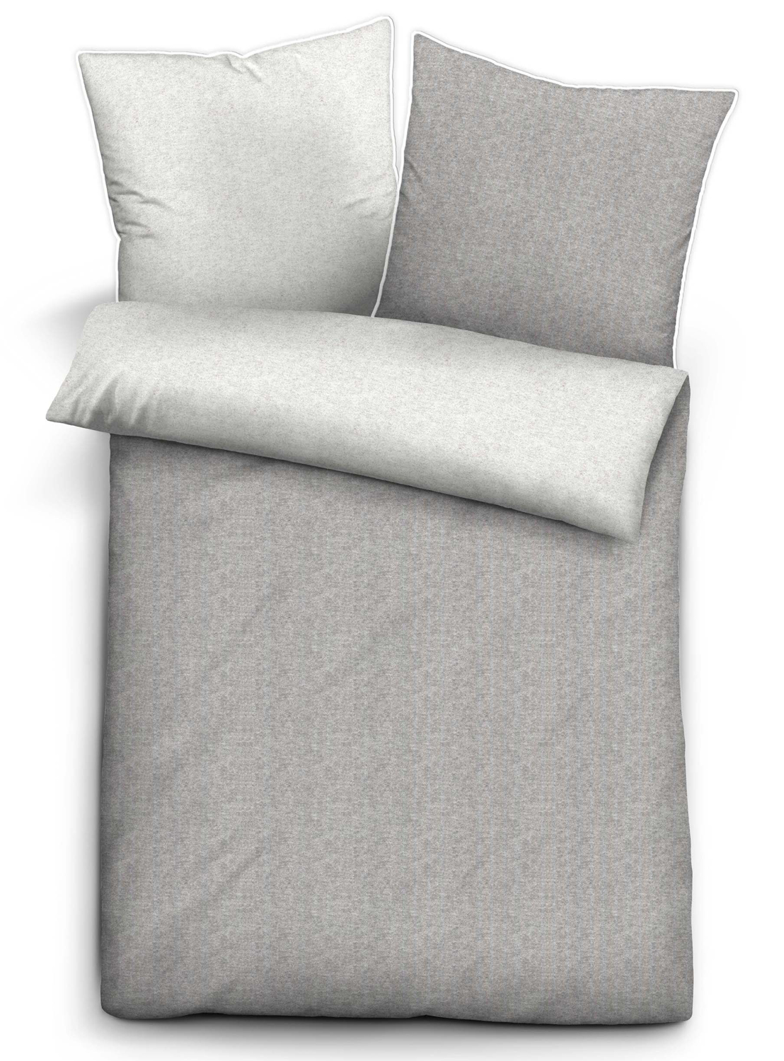 Biberna Linon Bettwäsche Set 135x200cm 100% Baumwolle Reißverschluss grau/weiß