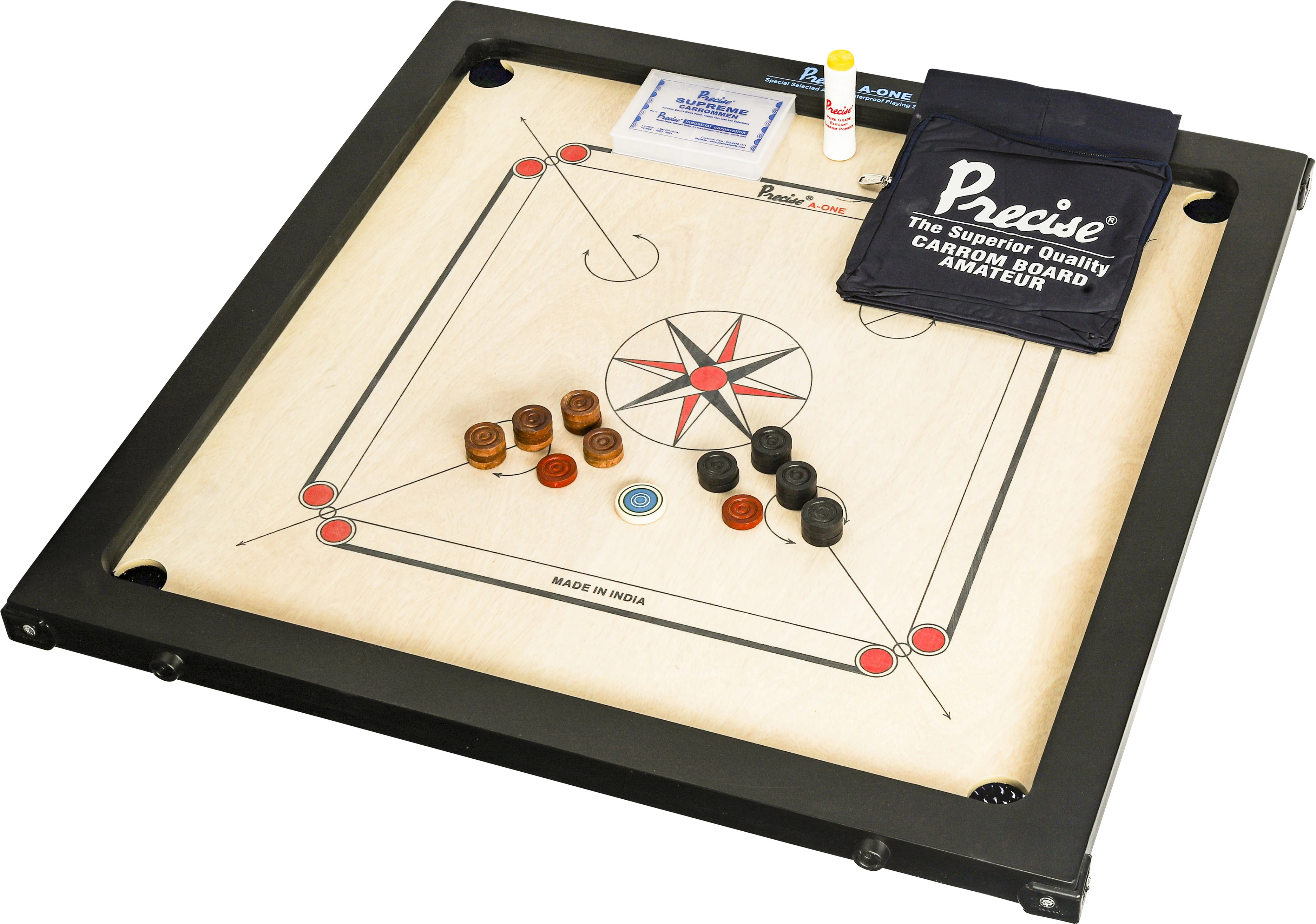 Precise Carrom - ama-8 mm - 12 kg. Turnier Brett - Indien - Komplett - Turnier UG-366