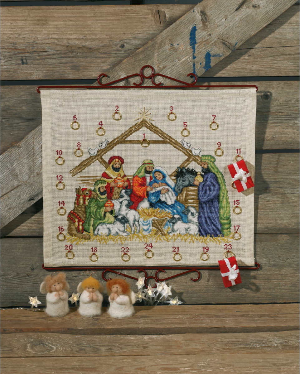 Permin krížiková výšivka balenie Adventný kalendár "Ježiško", počítanie vzor, 45x38cm