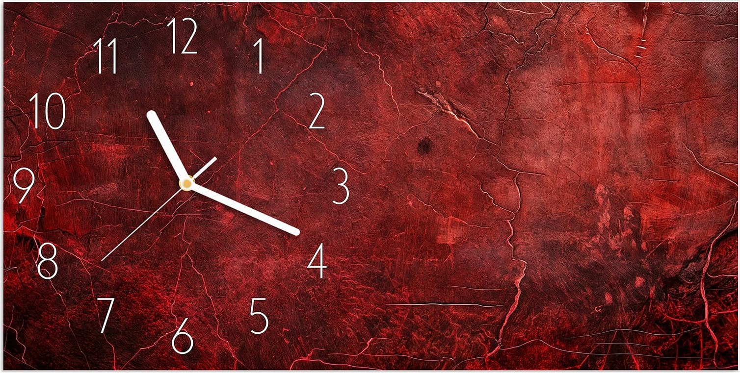 Primedeco Wanduhr aus Glas mit Motiv Rote Struktur- 60 x 30 cm - inkl. Aufhängesystem