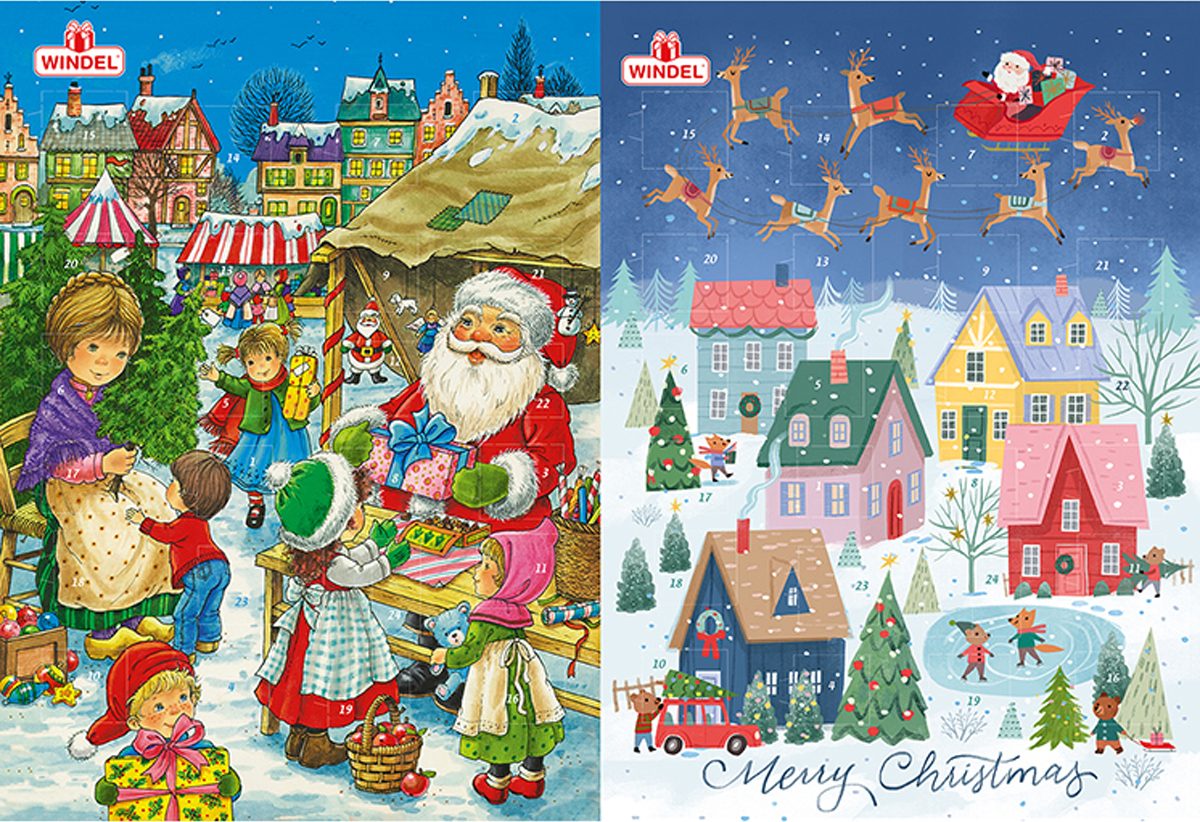 Windel Adventskalender mit 24 Figuren aus Vollmilchschokoladen 75g g65543