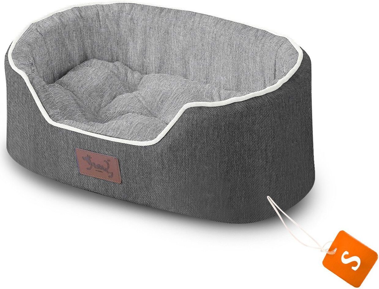 Sonstige TOPMEOW Tierbett Hundebett mit Rand, Kuscheliges Bett in 3 Größen Jutestoff, Jutestoff, rutschfeste Unterseite, in Dunkelgrau, S: 50*35*20 cm