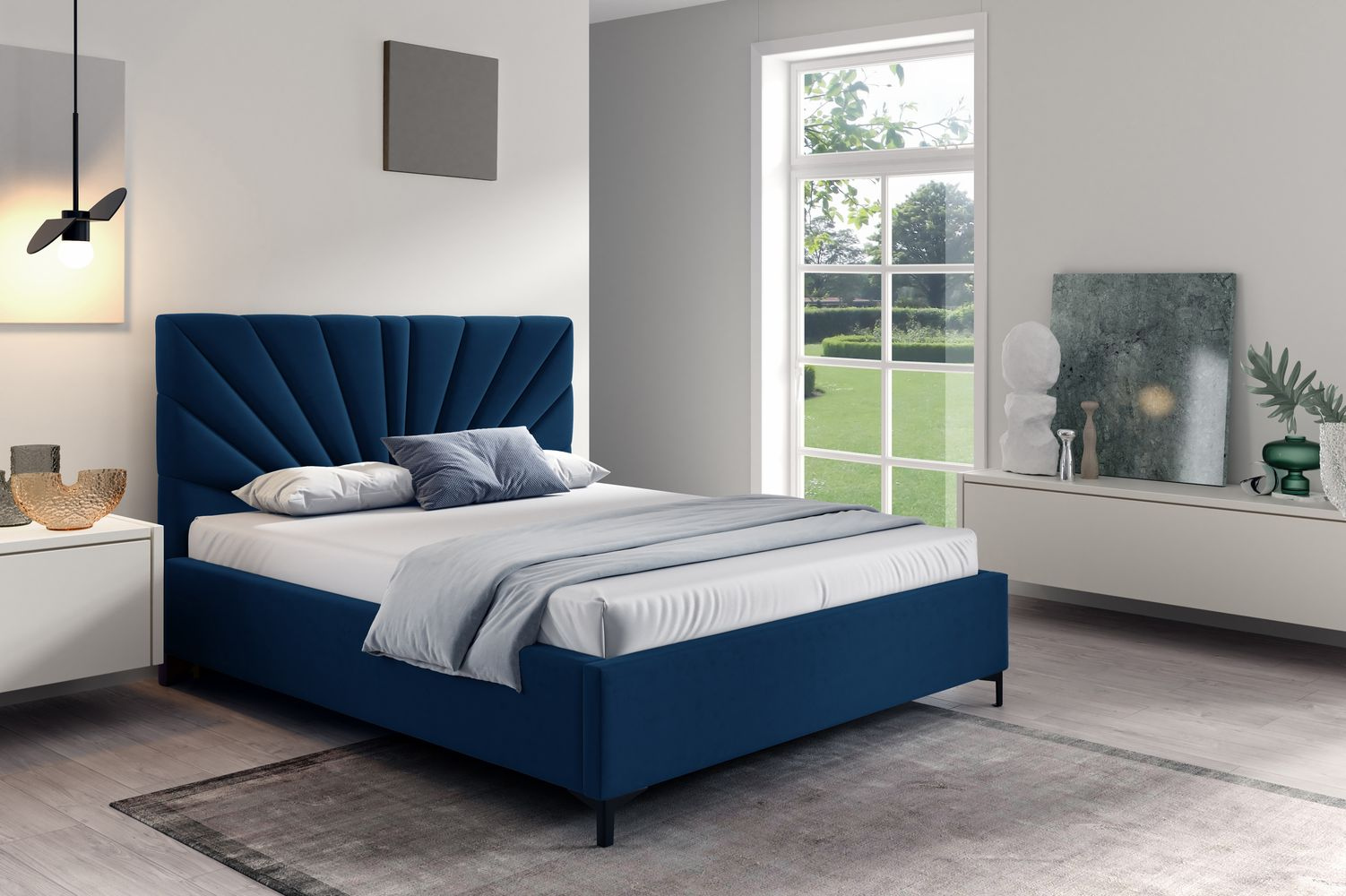 Čalúnená posteľ 140x200 ODETA 8 - tmavo modrá