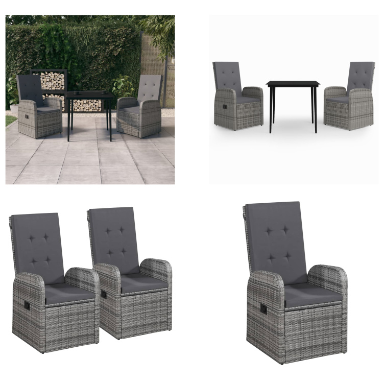 vidaXL 3-dielny záhradný jedálenský set s vankúšmi sivý - Záhradný jedálenský set - Záhradné jedálenské sety - Záhradný set nábytku - Záhradný set nábytku