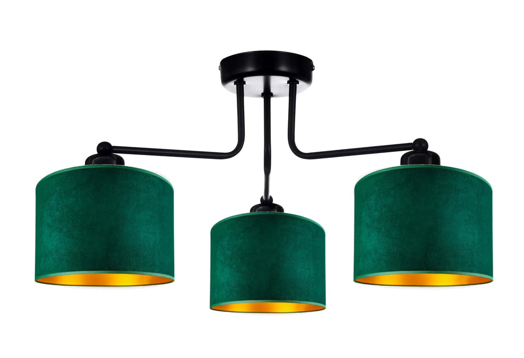 FKL DESIGN Home Deco Deckenlampe Grün Lampe Leuchte aus Velours Vintage Modern E27 Designerlauchte 3-flammig N230-E3-G