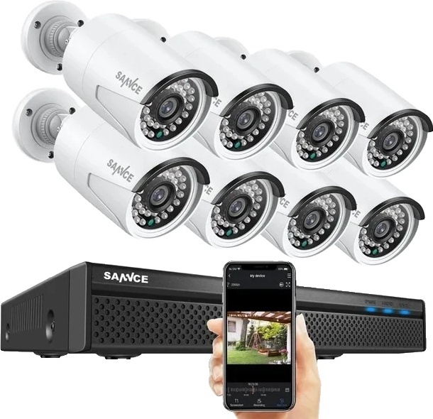 SANNCE NVR bezpečnostný kamerový systém, rozlíšenie videa 8MP, podpora 8CH POE, 5MP 8 ks kamier, žiadne