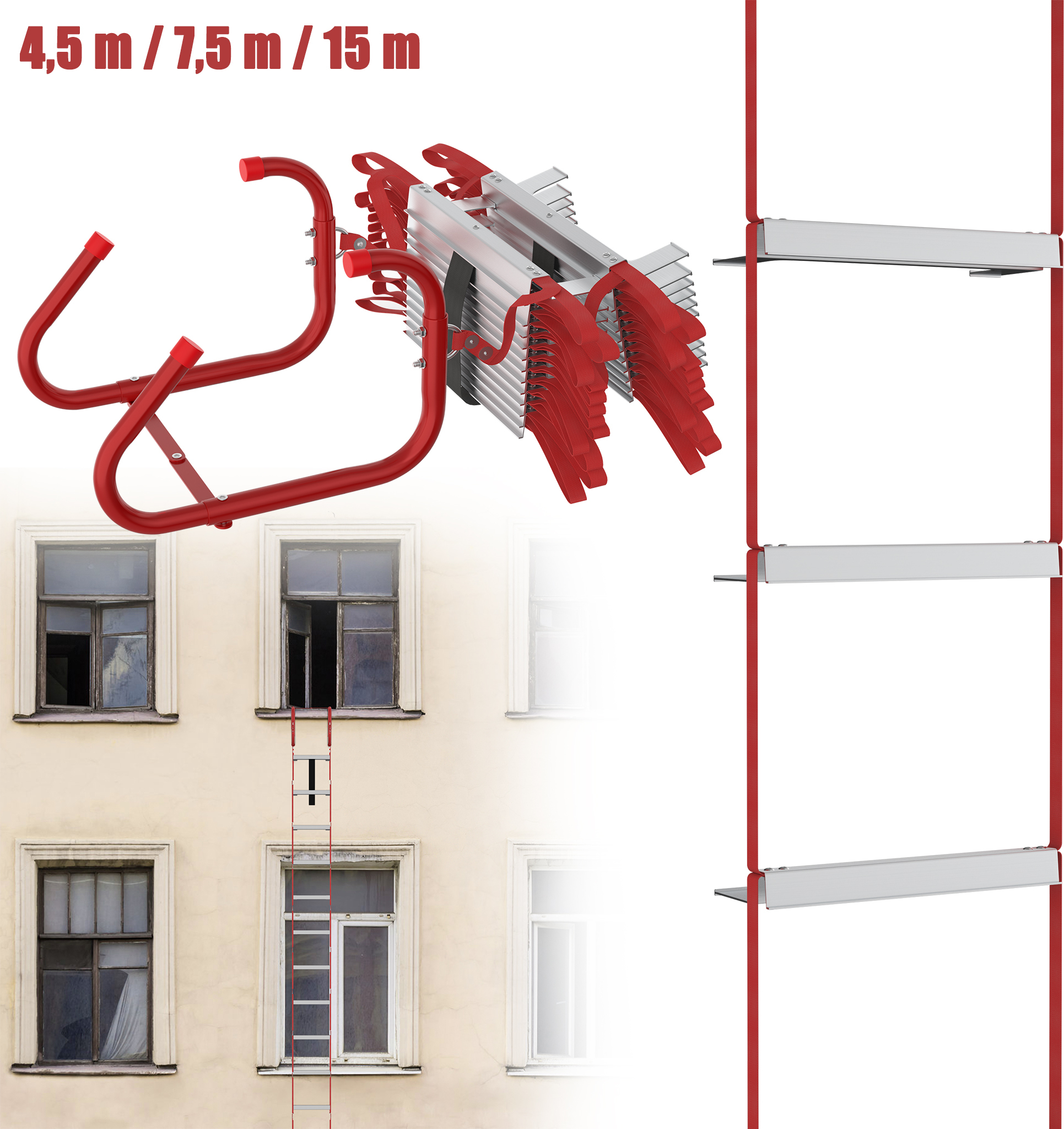 Échelle De Secours 10M Résistante Au Feu Avec Mousquetons - Évacuation Urgence 600kg