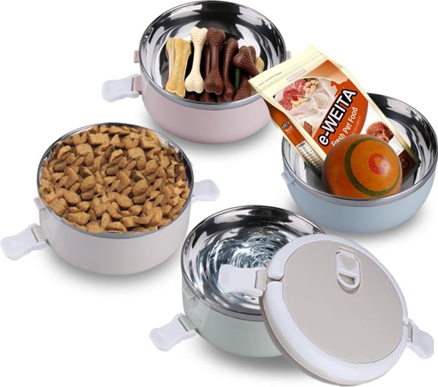 Markenlos 4 in 1 RVS Reisfutterbehälter für Haustiere mit Griff - Für Outdoor Hunde und Katzen - 24 Unzen