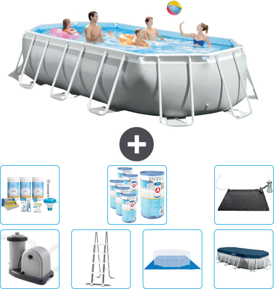 Bazén Intex Oval Prism Frame - 503 x 274 x 122 cm - sivý - vrátane čerpadla - rebríka - krycej plachty - balenia na údržbu - filtra - solárnej podložky