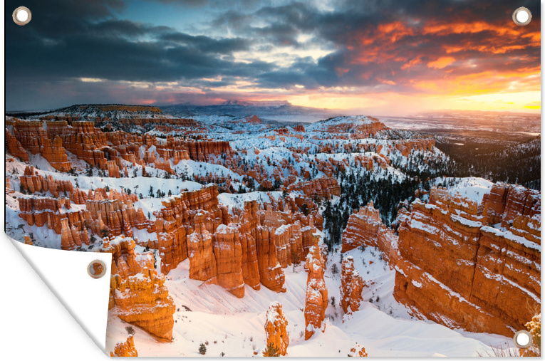 MuchoWow® 120x80 cm Outdoor-Poster Gartendeko Sichtschutz Garten Poster für den Garten Winterlandschaft im Bryce Canyon National Park 133|1315411