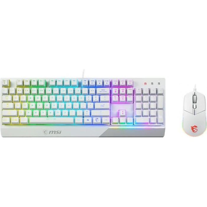 Tastatur + Maus – AZERTY – MSI – Vigor GK30 Combo White FR – Hintergrundbeleuchtung – Weiß S1104FR306CLA