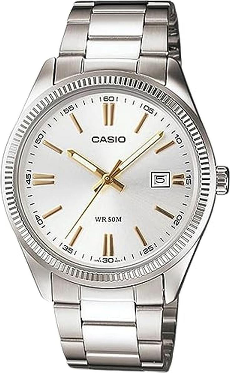 Pánske hodinky Casio DATE - STRIEBORNÉ, ZLATÉ INDEXY (Ø 39 mm)