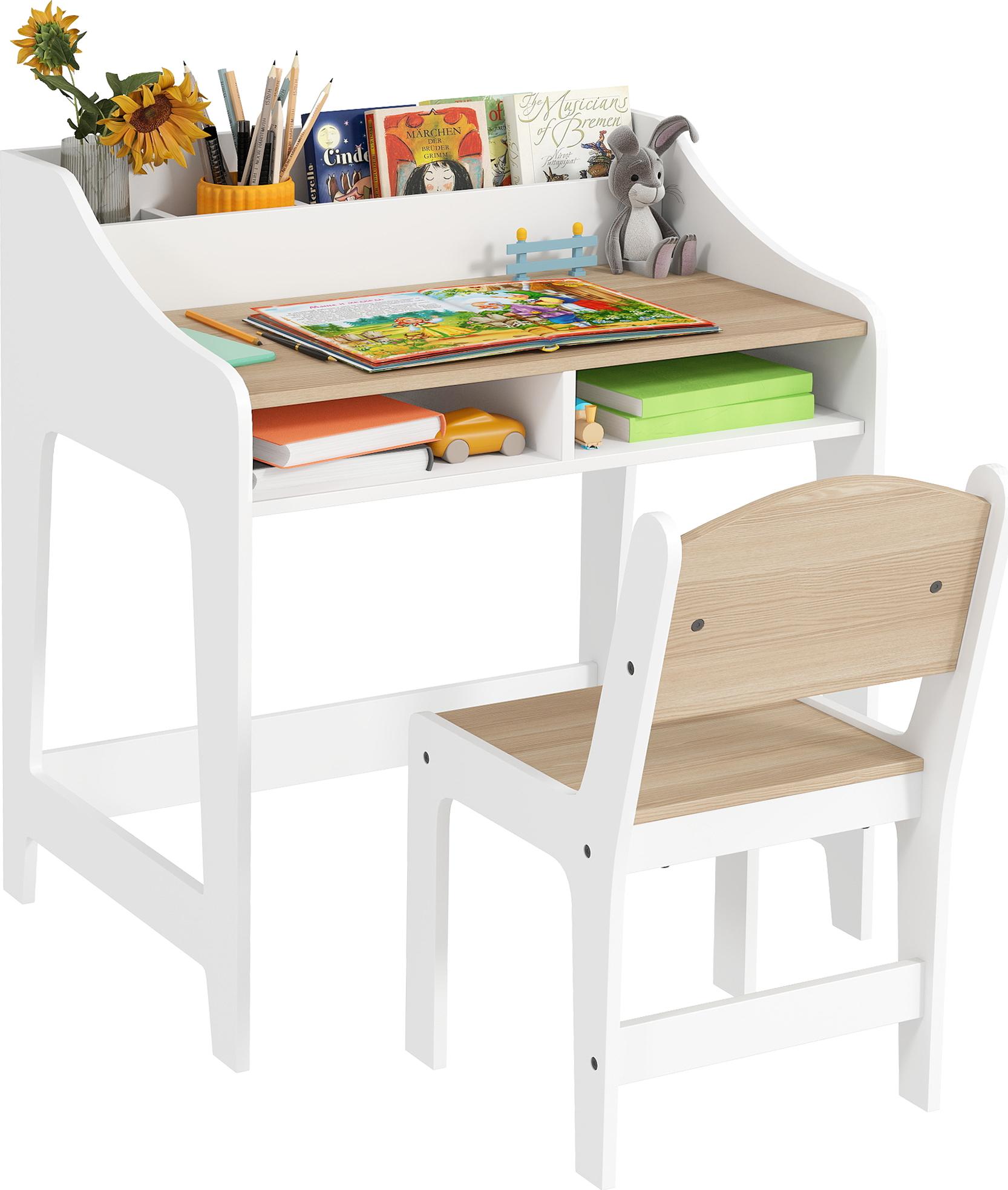 AIYAPLAY Kinderschreibtisch Set Kinder Schreibtisch und Stuhl Schülerschreibtisch mit 5 Fächern Kindertisch Jugendschreibtisch für Jungs & Mädchen Natur 312-135V90ND
