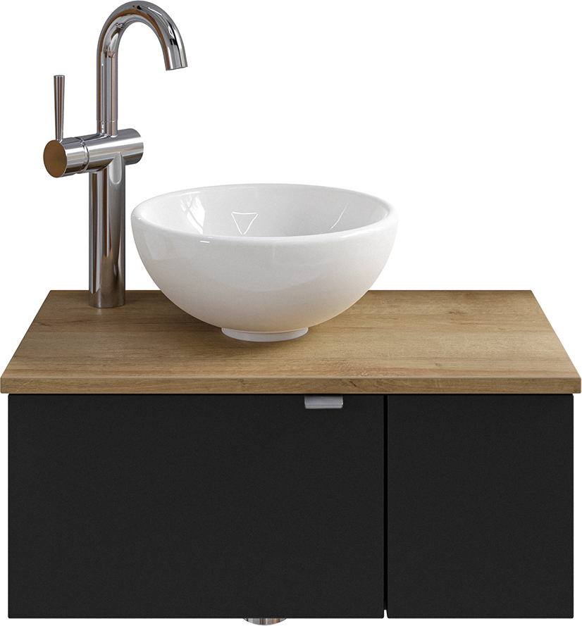 Lomadox Einzelwaschtisch 60 cm, Türanschlag links in schwarz matt mit Eiche AMADORA-66 inkl. Waschbecken SET-044-058