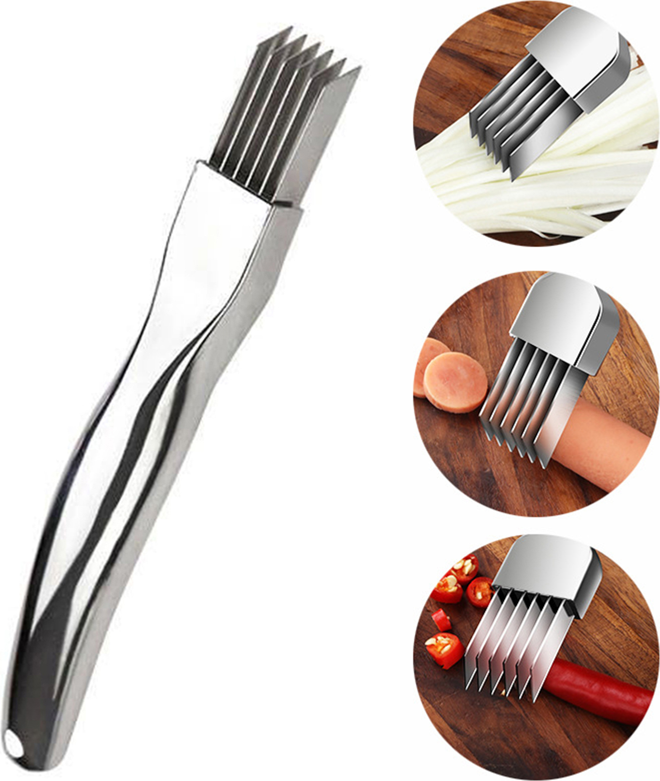 Bremen Zwiebelschneider aus Edelstahl mit 6 Klingen, Frühlingszwiebel-Schredder, rutschfester Griff, Küchen-Gemüseschneider für Frühlingszwiebeln, Lauch, Kartoffeln, Obst, multifunktionales Lebensmittelschneidegerät 4182695