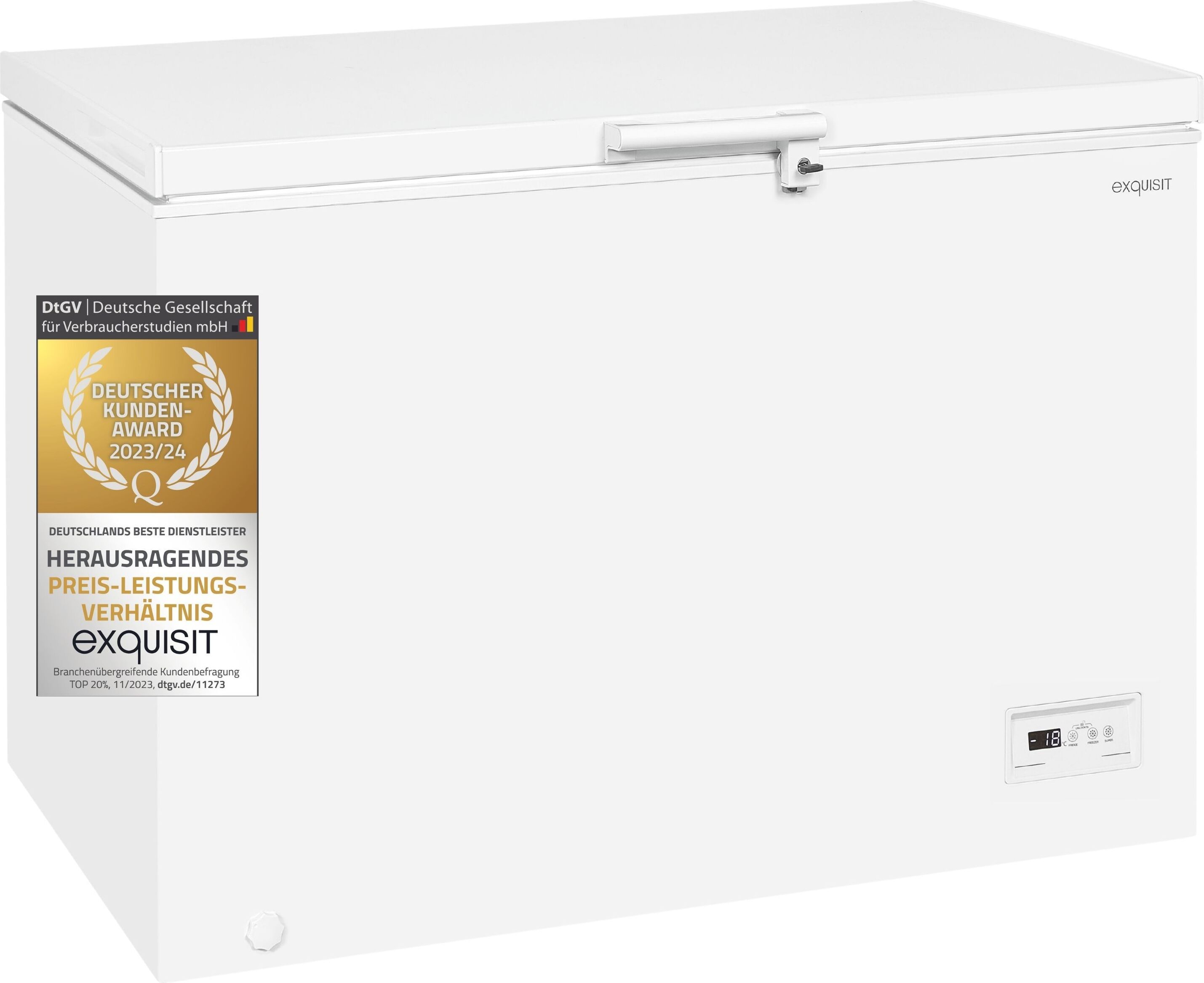 Exquisit Gefriertruhe GT320-HE-041D weiss | Nutzinhalt: 308 L | 2-in-1 Gerät | Schnellgefrieren | 4*-Gefrieren | Rollen 811440401