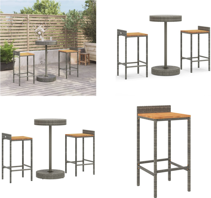 vidaXL 3-dielny záhradný barový set sivý polyratan a masívne drevo akácie - Záhradný barový set - Záhradné barové sety - Záhradný barový set - Záhradný bar