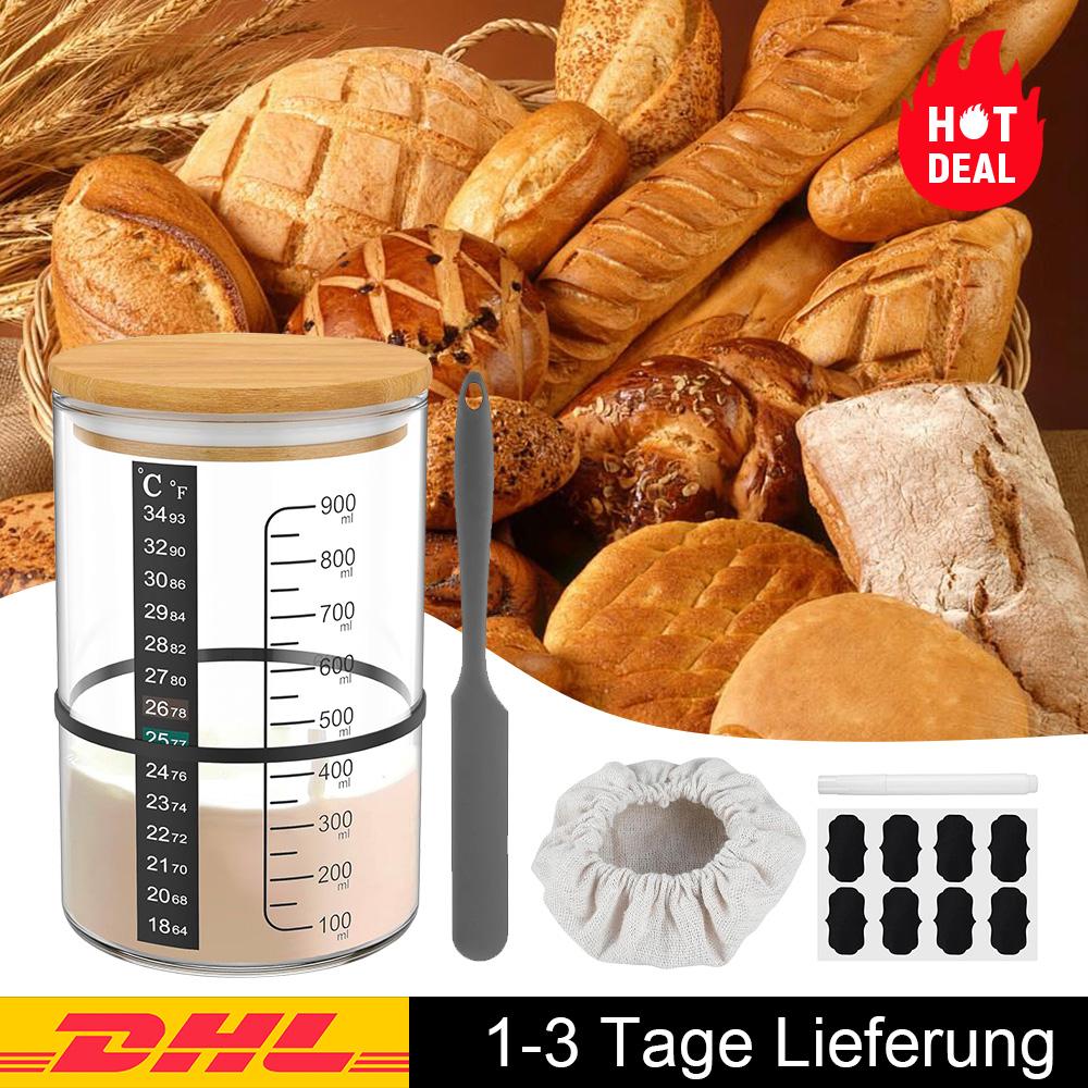 ZREE Sauerteig-Starterglas-Set 900 ml Sourdough Starter Jar Kit mit Holzdeckel HG10815