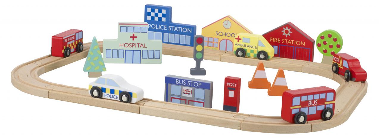 Fahrzeugstrecke mit Nutzfahrzeugen, Orange Tree Toys