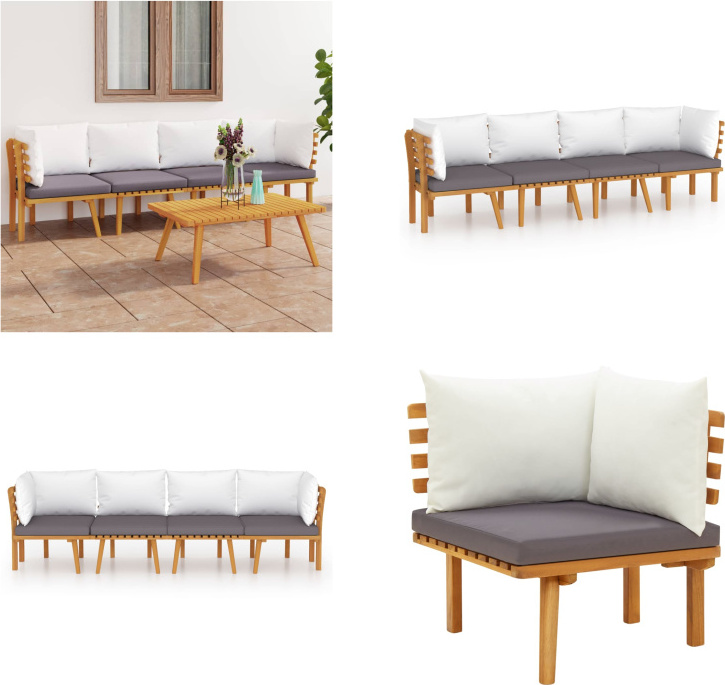 vidaXL 4-dielna záhradná obývacia súprava s vankúšmi z masívneho dreva akácie - záhradná obývacia súprava - záhradné obývacie súpravy - drevená záhradná pohovka - záhradná pohovka