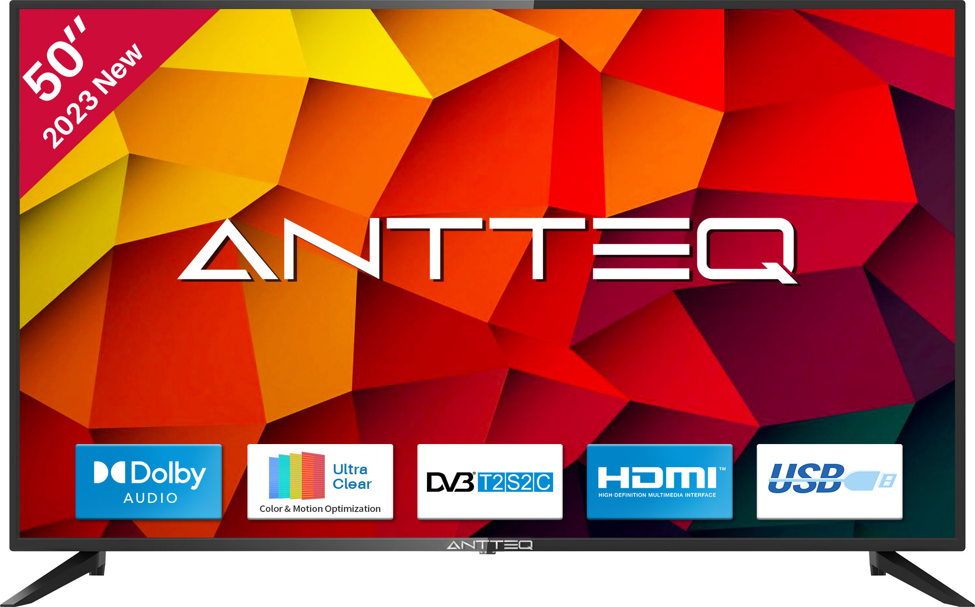 ANTTEQ AB50D1 Fernseher 50 Zoll (TV 127 cm), Dolby Audio, LED, Triple Tuner DVB-C / T2 / S2, CI+, HDMI, Mediaplayer per USB, digitaler Audioausgang, incl. Hotelmodus