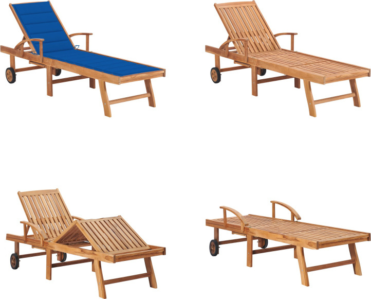 vidaXL Lehátko s vankúšom kráľovská modrá z masívneho teakového dreva - Lehátko - Lehátka - Ležadlá