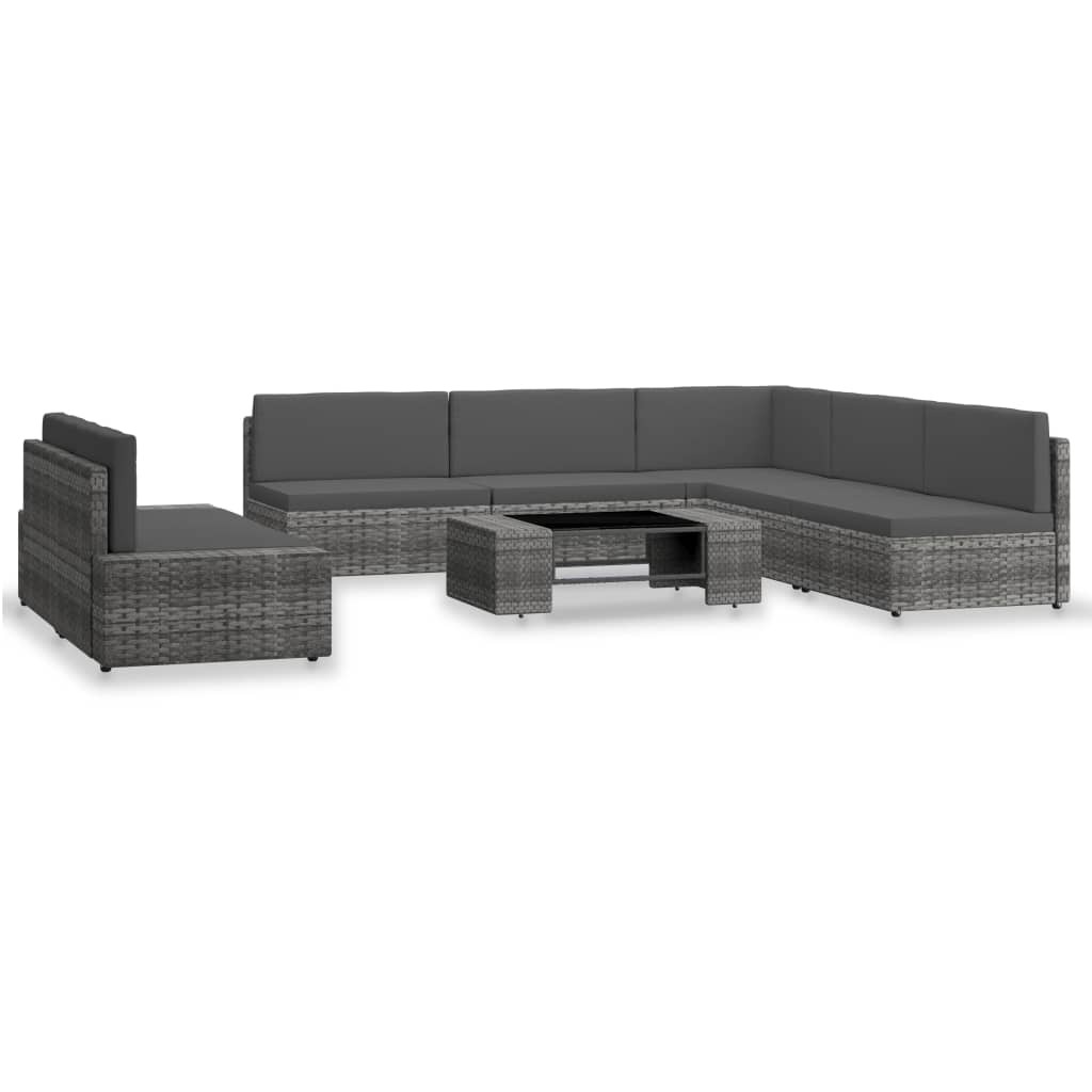 The Living Store 7-tlg. Garten-Lounge-Set Poly Rattan Grau