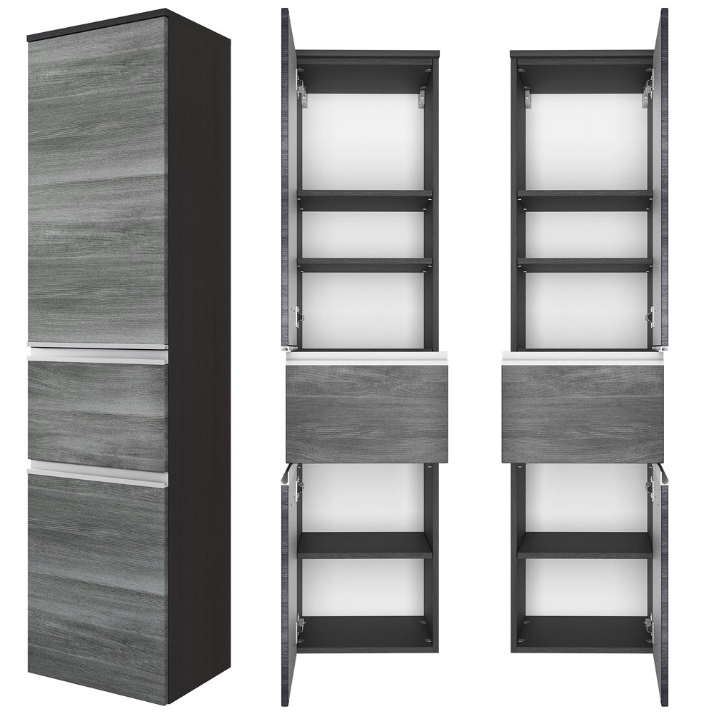 Lomadox Midischrank 40cm in Eiche rauchsilber APIA-03 mit 2 gedämpften Türen, B/H/T ca. 40/154/35 cm 221.3186