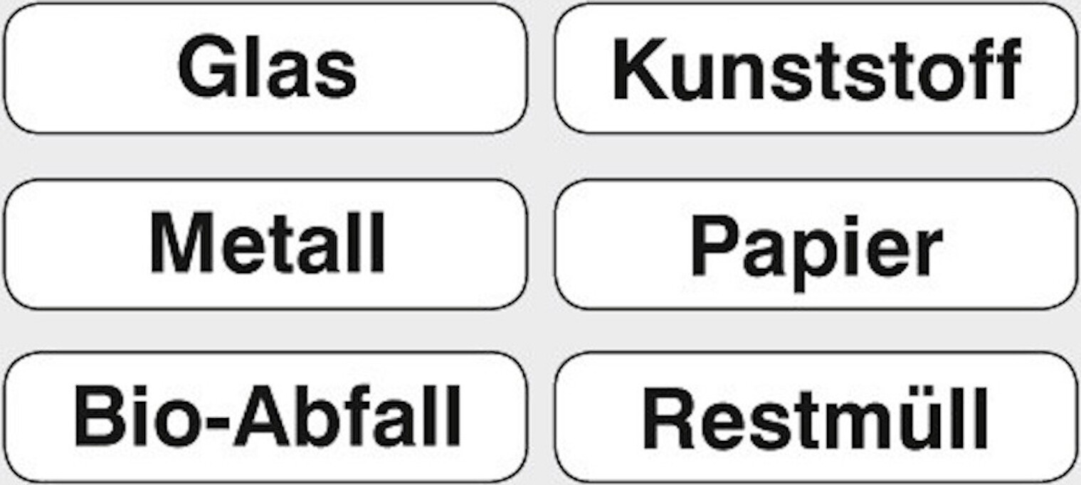 Stumpf Aufkleber-Set Wortbegriffe für Abfallarten | HxB 1x30cm | 6 Stück: Papier, Kunststoff, Restmüll, Glas, Metall, -Abfall