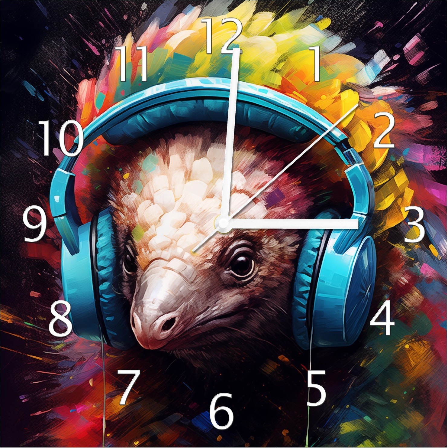 Wallario Design Wanduhr Musikalisches Schuppentier aus Echtglas, Größe 30 x 30 cm guk1010-3030