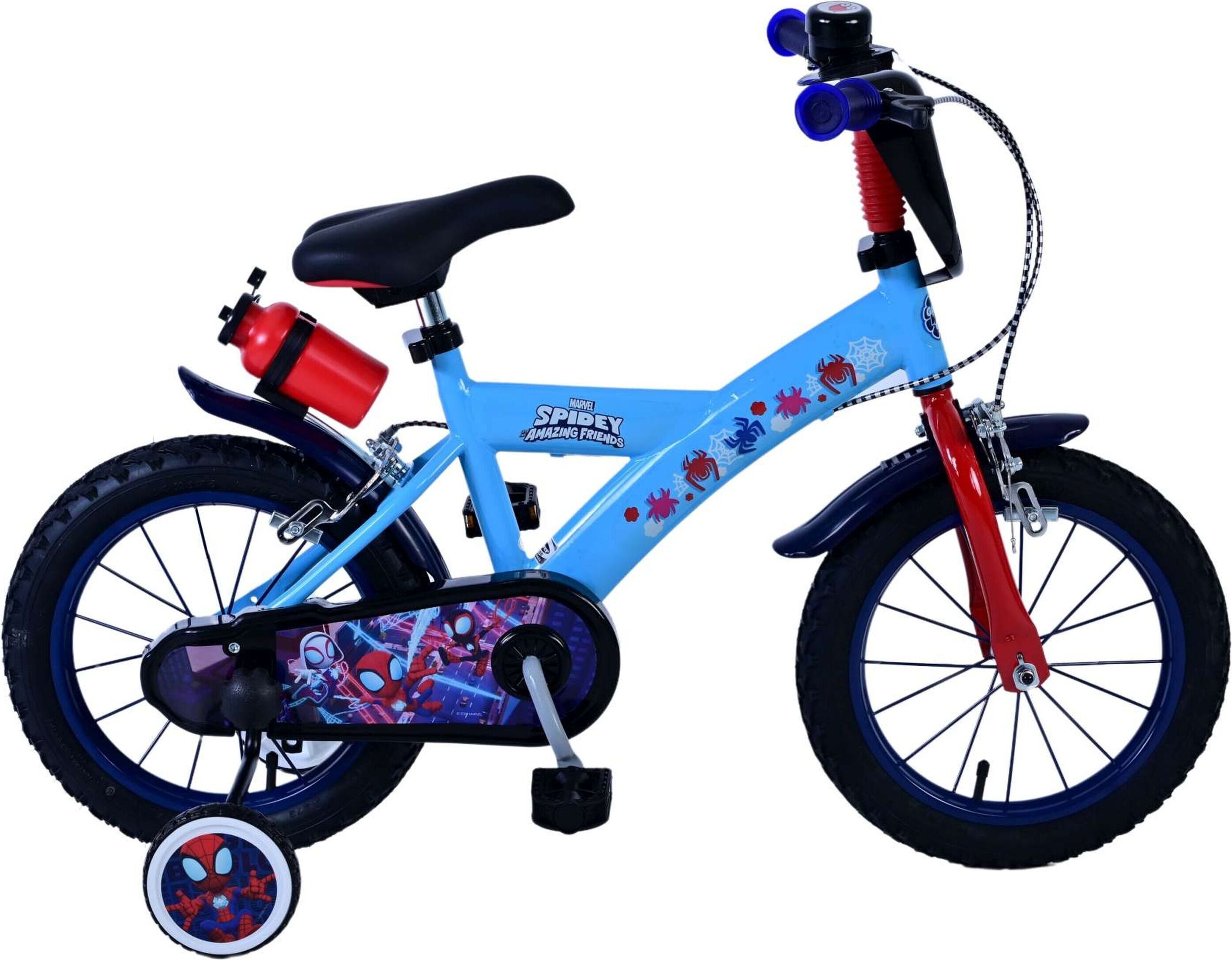 Vélo Spidey 14 Pouces Garçon – Cadre Métal, Freins Caliper, Roulettes Amovibles, Gourde Et Bouclier Spider-Man, Dès 3-5 Ans, Fabriqué En Italie