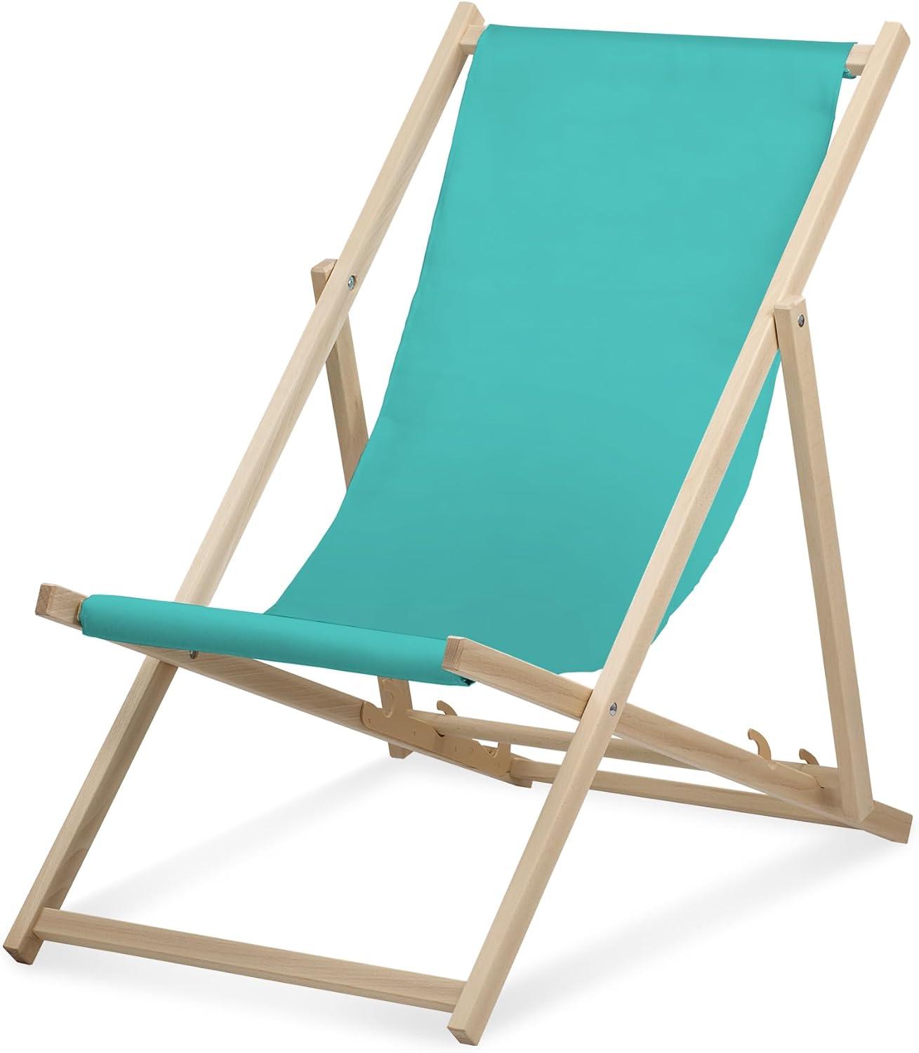Lehátko - jednofarebné - tyrkysové - skladacie - z bukového dreva - nosnosť do 95 kg - 3-smerovo nastaviteľné operadlo - plážové lehátko