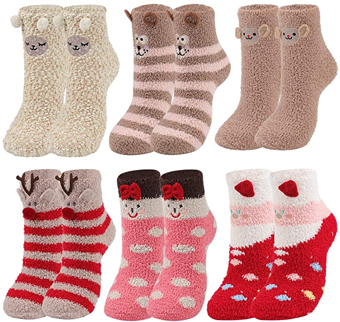 QKURT 5 Paare Flauschige Socken,Winter Kuschelsocken Warme Socken Bettsocken Haussocken für zu Hause Schlafen