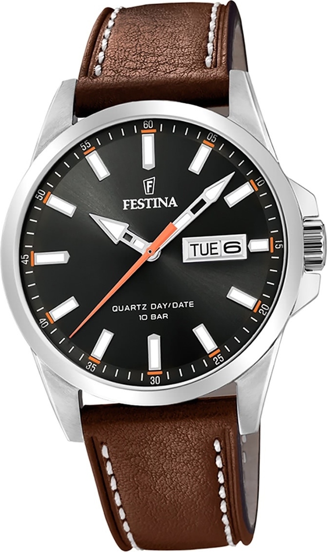 Pánske kožené hodinky Festina F20358/2 Elegantné náramkové hodinky Brown Classic D2UF20358/2