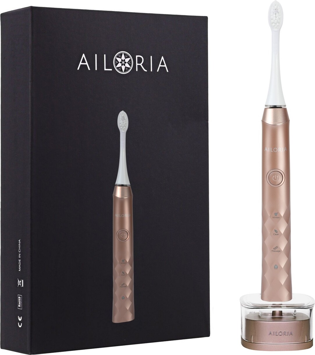 Ailoria SHINE BRIGHT, Dospelý, Sonická zubná kefka, Denná starostlivosť, Masáž, Bielenie, Ružové zlato, 31000 pohybov za minútu, 2 min, 4 x 30 sec