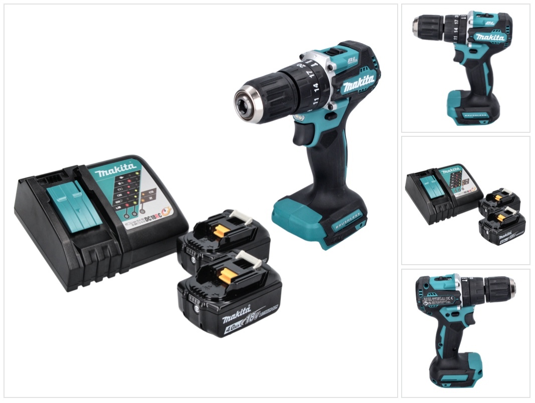 Akumulátorová príklepová vŕtačka Makita DHP 487 RM 18 V 40 Nm bez kefiek + 2x akumulátor 4,0 Ah + nabíjačka