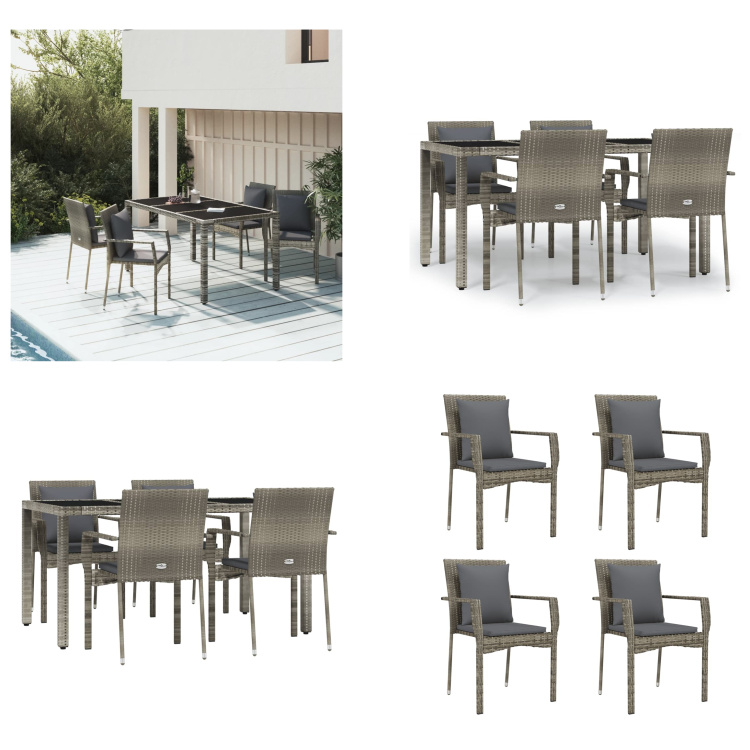 vidaXL 5-dielny záhradný jedálenský set s vankúšmi sivý polyratan - Záhradný jedálenský set - Záhradné jedálenské sety - Jedálenský set - Jedálenský set terasa