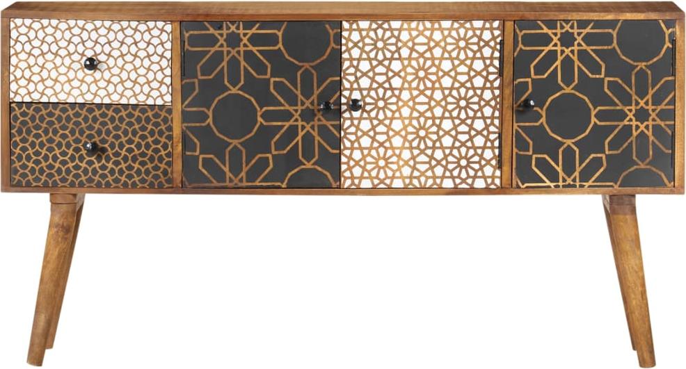 vidaXL Sideboard mit Druckmustern 130x30x70 cm Massivholz Mango 247917