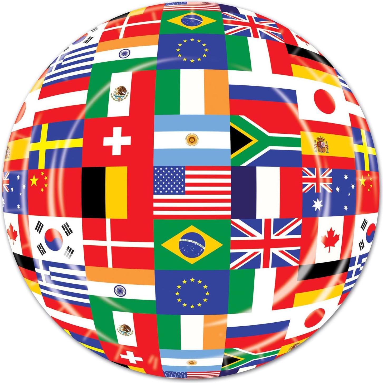 Markenlos Weltplatten mit internationalen Flaggen
