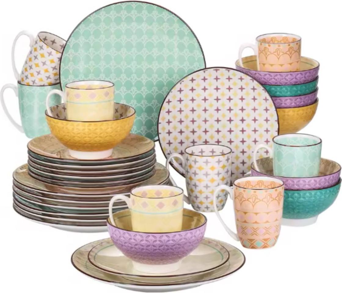 Happyment Haute Bordenset – 8 Personen – 32-teilig – Color Keramik – Dinerborden – Kleine Borden