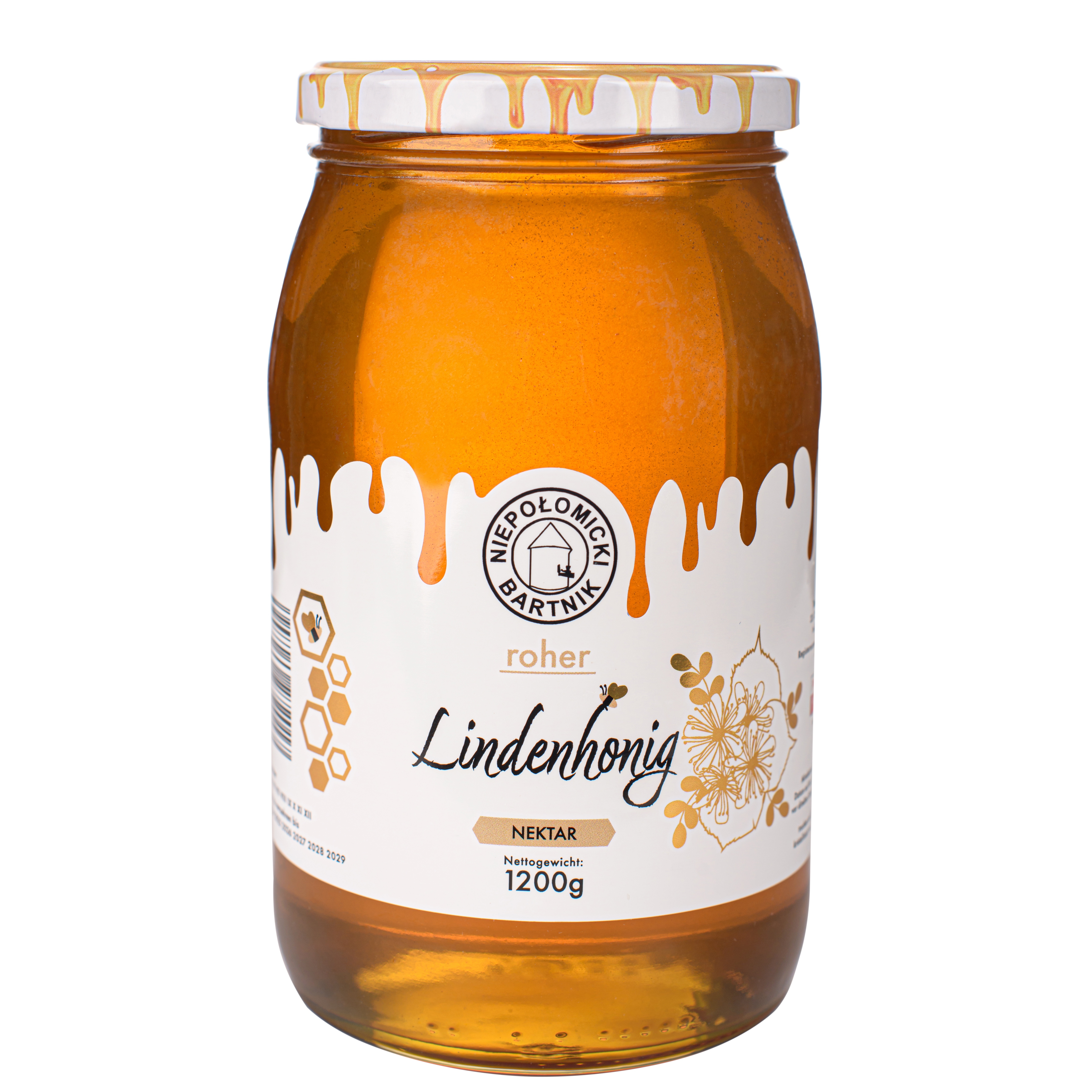 Niepolomicki Bartnik Lindenhonig 1200g Roh und Frisch Nektar Honig Großes Glas Bienenhonig aus der Imkerei PL12015289